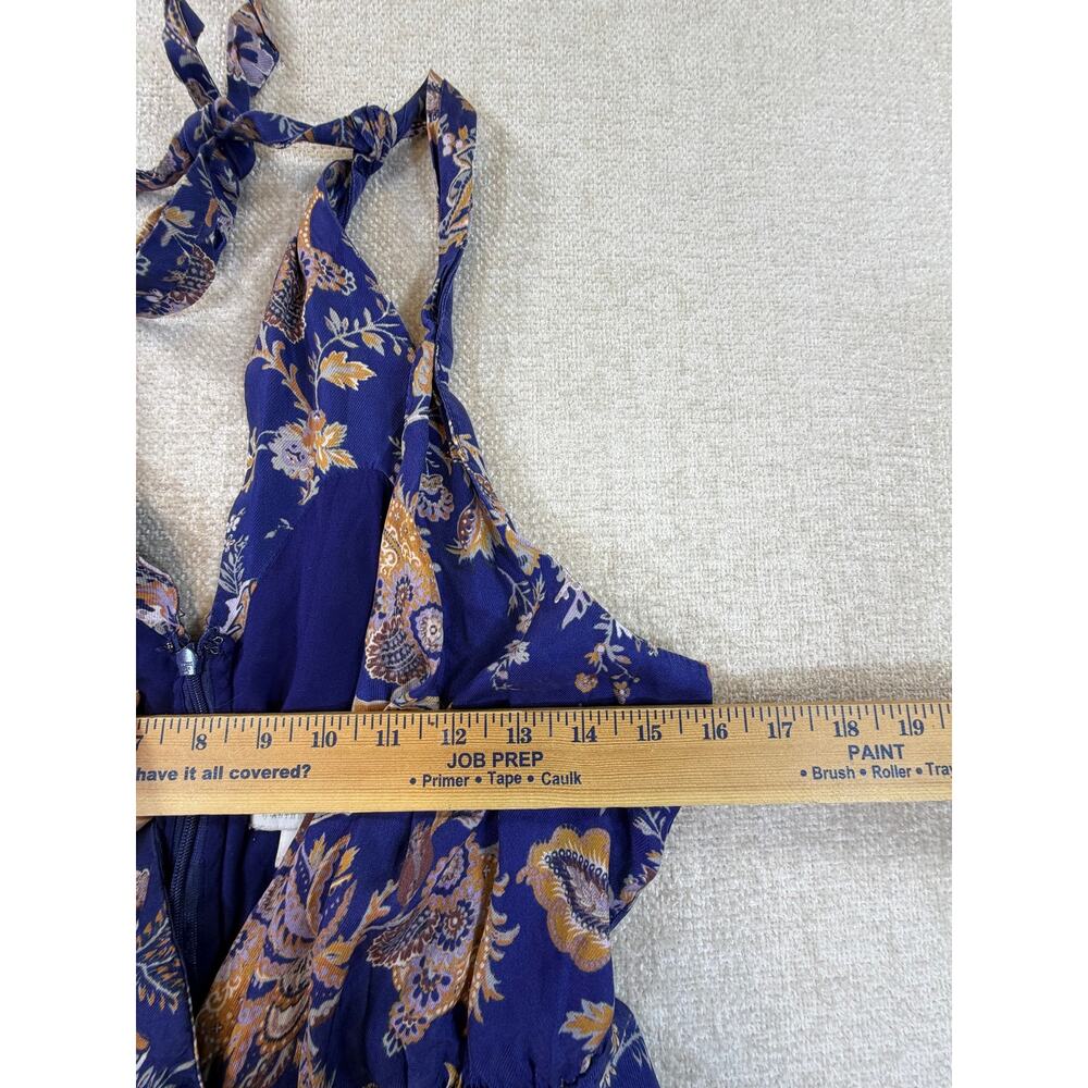 ETT:TWA Womens Small Blue Gold Floral Print Spaghetti Strap Jumpsuit Boho Resort - Picture 6 of 10